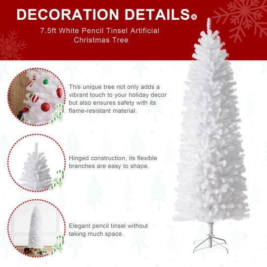 7.5ft. Unlit White Pencil Tinsel Artificial Christmas Tree